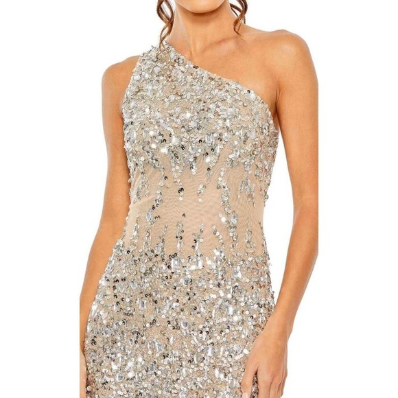 Mac Duggal 10977 Beaded Sheer Waist Cocktail Dress Sleeveless Nude Size 4 NWT - Picture 2 of 13